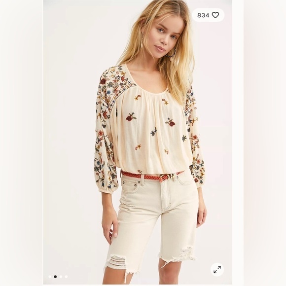 Free People Wild Flowers Embroidered Blouse - Picture 2 of 7